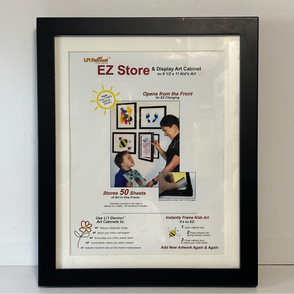 Original* Li'! Davinci Black Frame Cabinet stores & displays 50 artwork papers